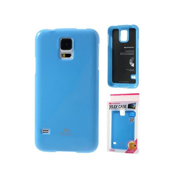 CUSTODIA GEL TPU SILICONE per SAMSUNG G900F GALAXY S5, S5 NEO COLORE AZZURRO LUCIDO CON GLITTER ALTA QUALITA' MERCURY BLISTER