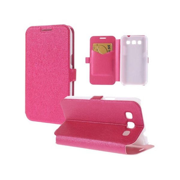 CUSTODIA FLIP ORIZZONTALE SLIM per SAMSUNG I8550 GALAXY WIN, I8552 CON STAND E TASCA PORTA CARTE COLORE ROSA