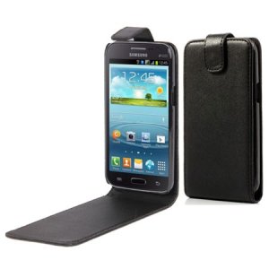 CUSTODIA VERTICALE FLIP PELLE per SAMSUNG I8550 GALAXY WIN, I8552, SAMSUNG GALAXY GRAND QUATTRO COLORE NERO