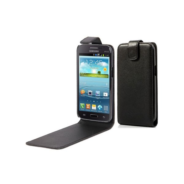 CUSTODIA VERTICALE FLIP PELLE per SAMSUNG I8550 GALAXY WIN, I8552, SAMSUNG GALAXY GRAND QUATTRO COLORE NERO