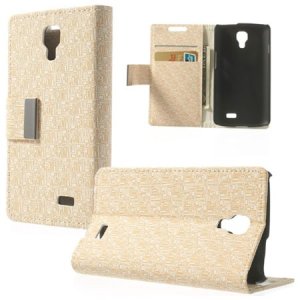 CUSTODIA FLIP ORIZZONTALE TESSUTO per LG F70 D315 CON STAND E TASCHE PORTA CARTE COLORE BEIGE FANTASIA MAZE