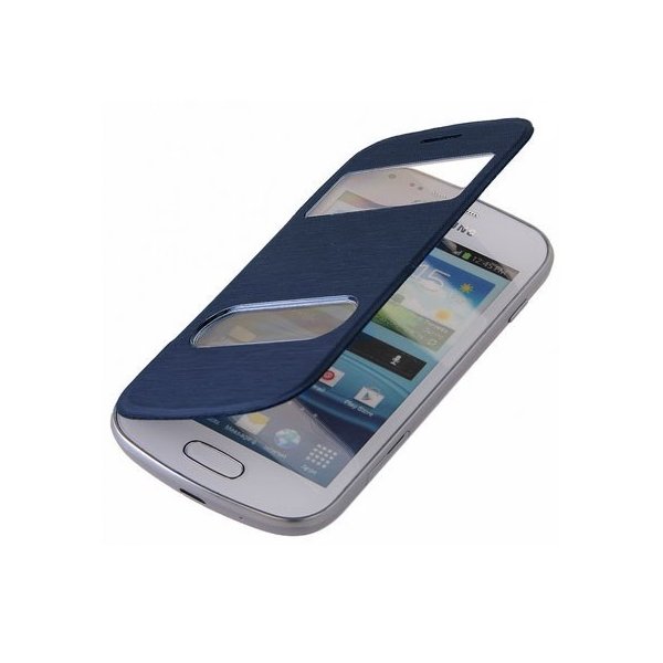 CUSTODIA FLIP ORIZZONTALE ULTRA SLIM per SAMSUNG S7562 GALAXY S DUOS CON DOPPIA FINESTRA IDENTIFICATIVO CHIAMANTE BLU