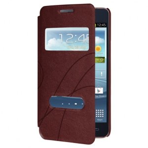 CUSTODIA FLIP ORIZZONTALE PELLE per SAMSUNG I9100 GALAXY S2, I9105 GALAXY S2 PLUS DOPPIA FINESTRA ID FANTASIA GROOVE BORDEAUX