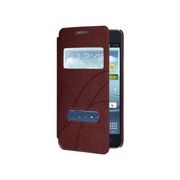 CUSTODIA FLIP ORIZZONTALE PELLE per SAMSUNG I9100 GALAXY S2, I9105 GALAXY S2 PLUS DOPPIA FINESTRA ID FANTASIA GROOVE BORDEAUX