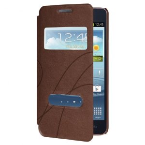 CUSTODIA FLIP ORIZZONTALE PELLE per SAMSUNG I9100 GALAXY S2, I9105 GALAXY S2 PLUS DOPPIA FINESTRA ID FANTASIA GROOVE MARRONE