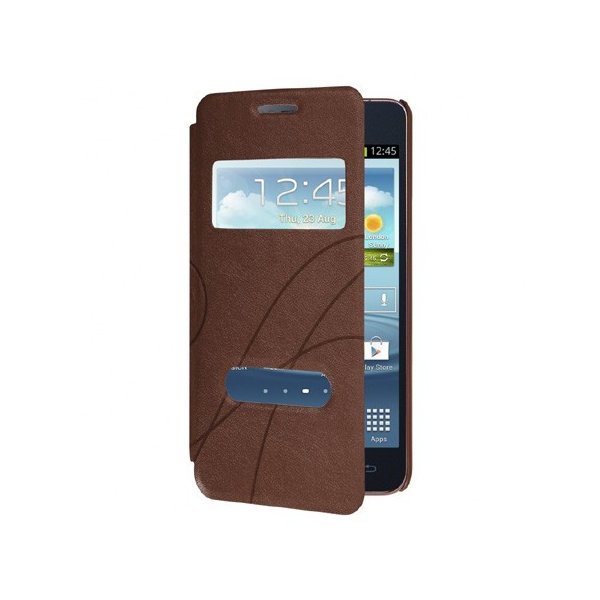 CUSTODIA FLIP ORIZZONTALE PELLE per SAMSUNG I9100 GALAXY S2, I9105 GALAXY S2 PLUS DOPPIA FINESTRA ID FANTASIA GROOVE MARRONE