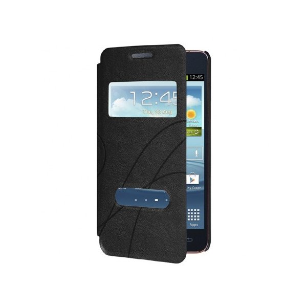 CUSTODIA FLIP ORIZZONTALE PELLE per SAMSUNG I9100 GALAXY S2, I9105 GALAXY S2 PLUS DOPPIA FINESTRA ID FANTASIA GROOVE NERO