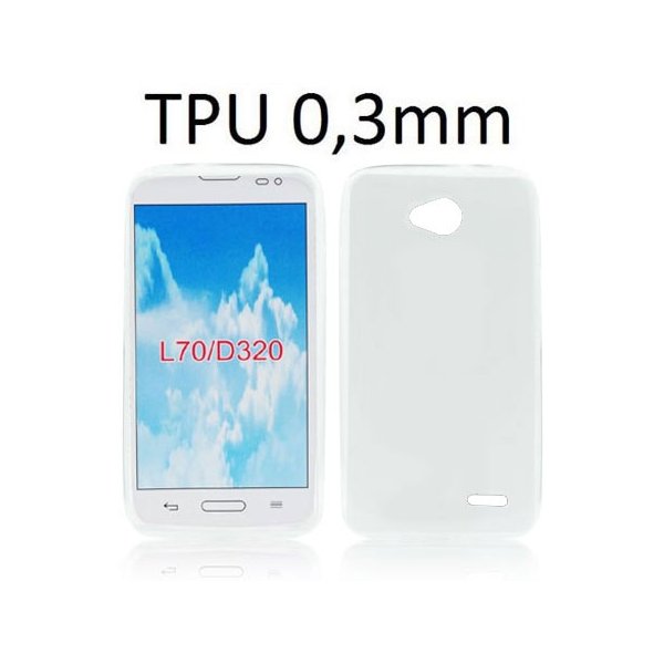 CUSTODIA GEL TPU SILICONE ULTRA SLIM 0,3mm per LG L70 D320N, L70 DUAL SIM D325 COLORE BIANCO TRASPARENTE