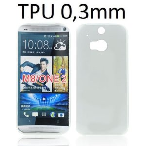 CUSTODIA GEL TPU SILICONE ULTRA SLIM 0,3mm per HTC ONE 2 ( M8 ), ONE M8s COLORE BIANCO TRASPARENTE