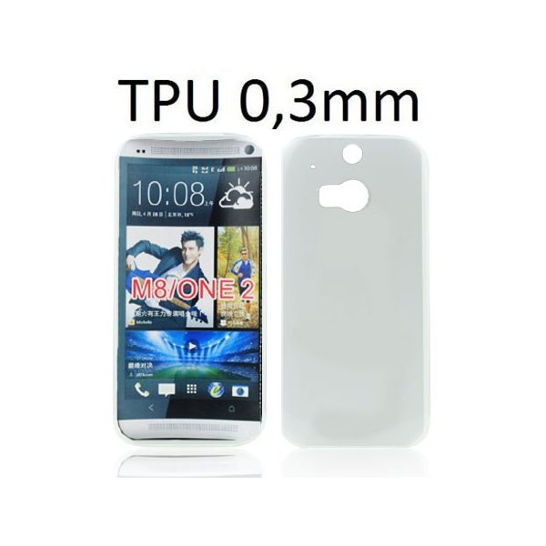 CUSTODIA GEL TPU SILICONE ULTRA SLIM 0,3mm per HTC ONE 2 ( M8 ), ONE M8s COLORE BIANCO TRASPARENTE