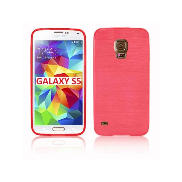 CUSTODIA TPU SILICONE per SAMSUNG G900F GALAXY S5, GALAXY S5 NEO G903F, GALAXY S5 PLUS COLORE ROSSO EFFETTO METALLICO