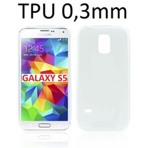 CUSTODIA GEL TPU SILICONE ULTRA SLIM 0,3mm per SAMSUNG G900F GALAXY S5, GALAXY S5 NEO G903F COLORE BIANCO TRASPARENTE