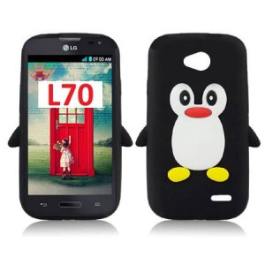 CUSTODIA GEL TPU SILICONE per LG L70 D320N, L70 DUAL SIM D325 FANTASIA PINGUINO COLORE NERO