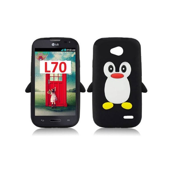 CUSTODIA GEL TPU SILICONE per LG L70 D320N, L70 DUAL SIM D325 FANTASIA PINGUINO COLORE NERO