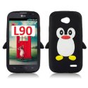 CUSTODIA GEL TPU SILICONE per LG L90 DUAL D410 FANTASIA PINGUINO COLORE NERO