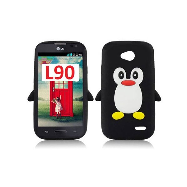 CUSTODIA GEL TPU SILICONE per LG L90 DUAL D410 FANTASIA PINGUINO COLORE NERO