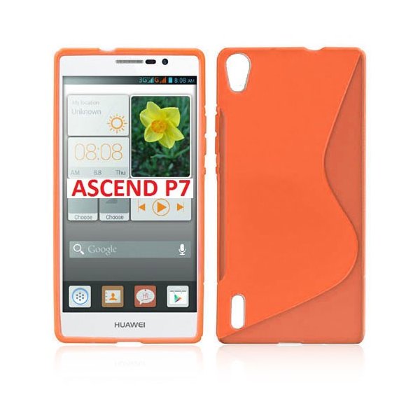 CUSTODIA GEL TPU SILICONE DOUBLE per HUAWEI ASCEND P7 COLORE ARANCIONE