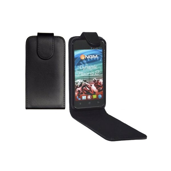 CUSTODIA FLIP VERTICALE PELLE per NGM DYNAMIC RACING 2 CON INTERNO IN TPU SILICONE COLORE NERO