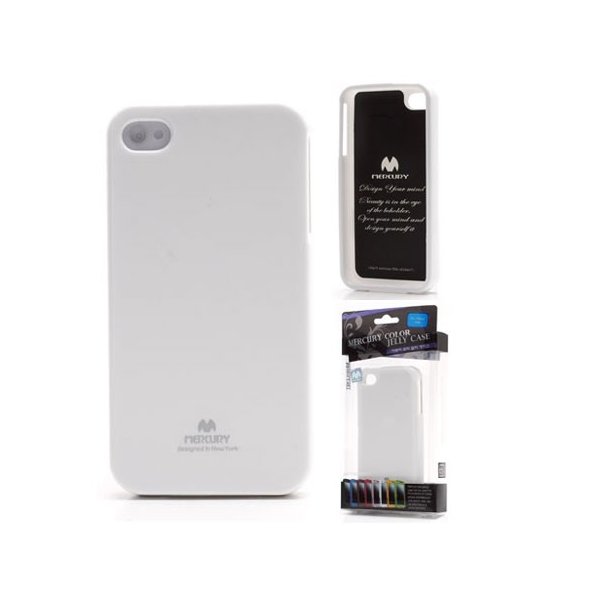 CUSTODIA GEL TPU SILICONE per APPLE IPHONE 4, 4s COLORE BIANCO LUCIDO CON GLITTER ALTA QUALITA' MERCURY BLISTER