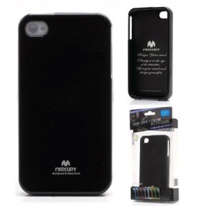 CUSTODIA GEL TPU SILICONE per APPLE IPHONE 4, 4s COLORE NERO LUCIDO CON GLITTER ALTA QUALITA' MERCURY BLISTER