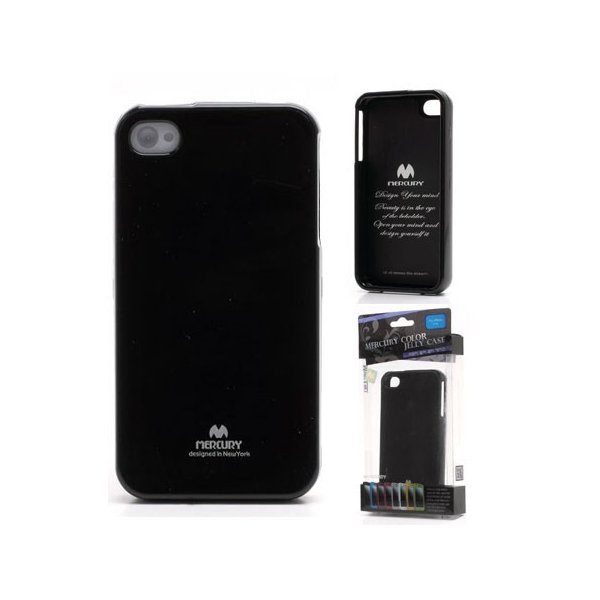 CUSTODIA GEL TPU SILICONE per APPLE IPHONE 4, 4s COLORE NERO LUCIDO CON GLITTER ALTA QUALITA' MERCURY BLISTER