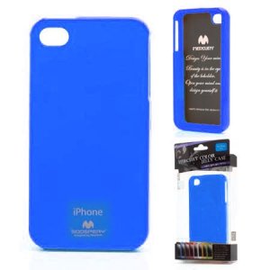 CUSTODIA GEL TPU SILICONE per APPLE IPHONE 4, 4s COLORE BLU LUCIDO CON GLITTER ALTA QUALITA' MERCURY BLISTER