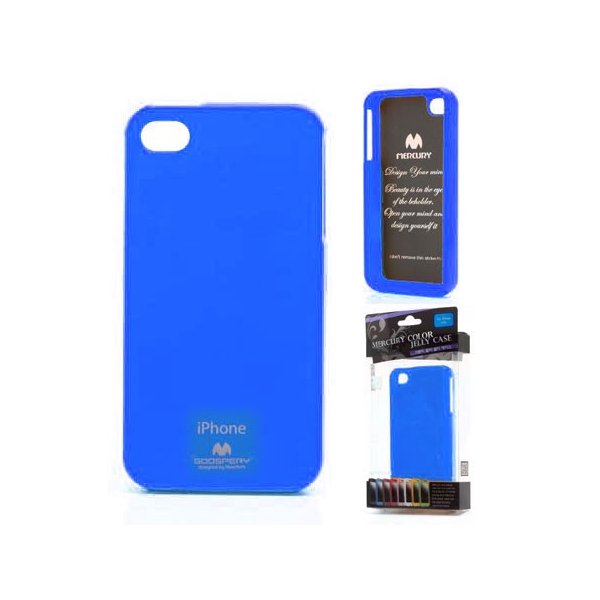 CUSTODIA GEL TPU SILICONE per APPLE IPHONE 4, 4s COLORE BLU LUCIDO CON GLITTER ALTA QUALITA' MERCURY BLISTER