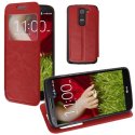 CUSTODIA FLIP ORIZZONTALE PELLE per LG G2 MINI CON FINESTRA ID ED INTERNO IN TPU SILICONE COLORE ROSSO