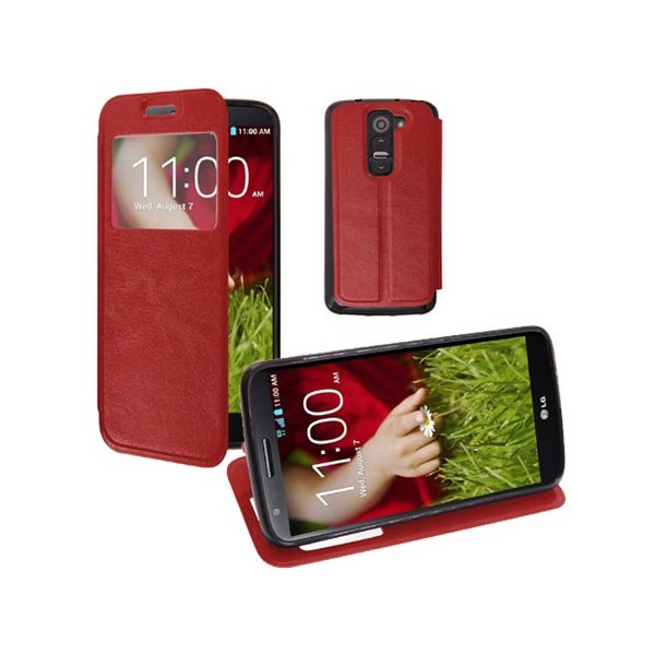 CUSTODIA FLIP ORIZZONTALE PELLE per LG G2 MINI CON FINESTRA ID ED INTERNO IN TPU SILICONE COLORE ROSSO