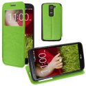 CUSTODIA FLIP ORIZZONTALE PELLE per LG G2 MINI CON FINESTRA ID ED INTERNO IN TPU SILICONE COLORE VERDE