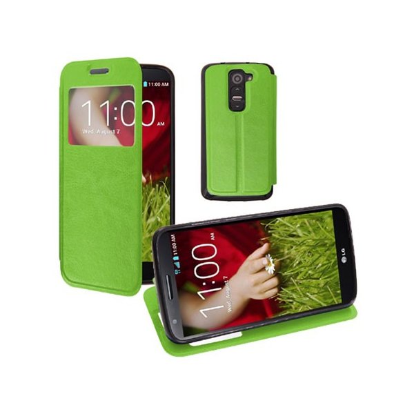 CUSTODIA FLIP ORIZZONTALE PELLE per LG G2 MINI CON FINESTRA ID ED INTERNO IN TPU SILICONE COLORE VERDE