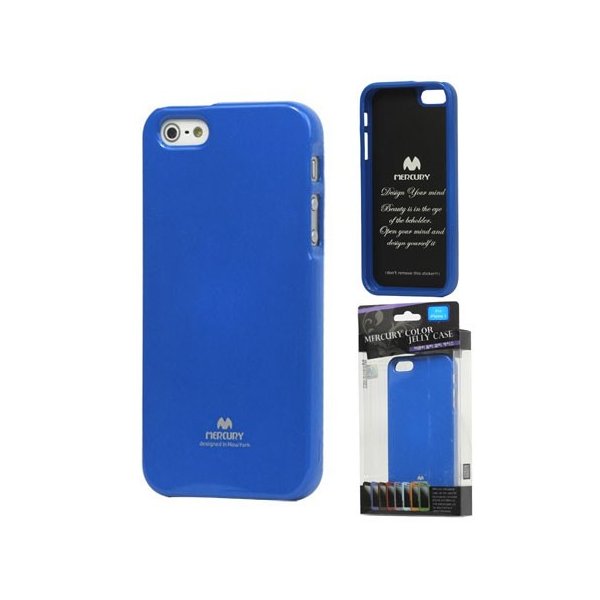 CUSTODIA per APPLE IPHONE SE, IPHONE 5S, IPHONE 5 IN GEL TPU COLORE BLU LUCIDO CON GLITTER ALTA QUALITA' MERCURY BLISTER