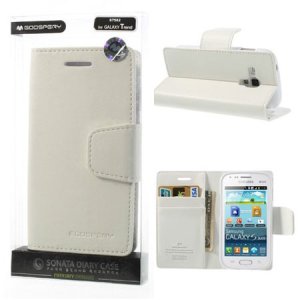 CUSTODIA FLIP ORIZZONTALE PELLE per SAMSUNG S7562 GALAXY S DUOS, S7560, S7580 CON INTERNO IN TPU E STAND BIANCO SONATA BLISTER