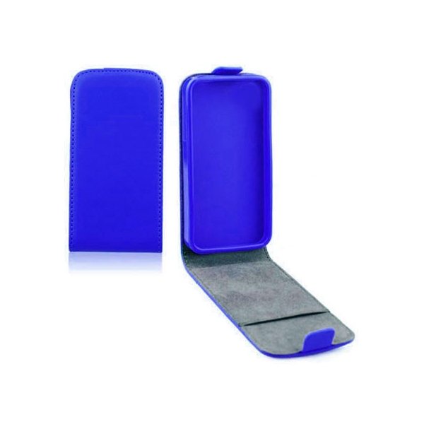 CUSTODIA FLIP VERTICALE SLIM PELLE per SAMSUNG G386 GALAXY CORE LTE, G3518 CON INTERNO IN TPU SILICONE COLORE BLU