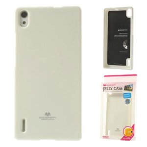 CUSTODIA GEL TPU SILICONE per HUAWEI ASCEND P7 COLORE BIANCO LUCIDO CON GLITTER ALTA QUALITA' MERCURY BLISTER