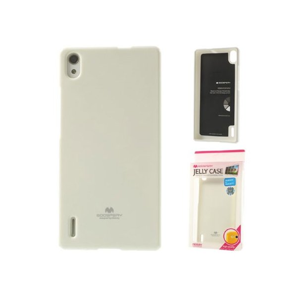 CUSTODIA GEL TPU SILICONE per HUAWEI ASCEND P7 COLORE BIANCO LUCIDO CON GLITTER ALTA QUALITA' MERCURY BLISTER