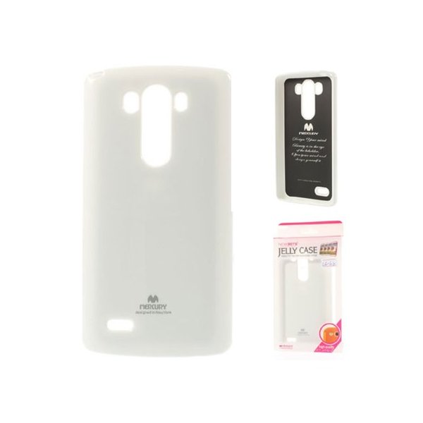 CUSTODIA GEL TPU SILICONE per LG G3 D850, D855, LS990 COLORE BIANCO LUCIDO CON GLITTER ALTA QUALITA' MERCURY BLISTER