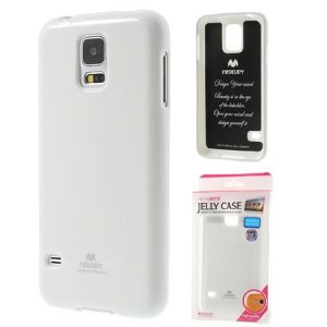 CUSTODIA GEL TPU SILICONE per SAMSUNG G800 GALAXY S5 MINI COLORE BIANCO LUCIDO CON GLITTER ALTA QUALITA' MERCURY BLISTER