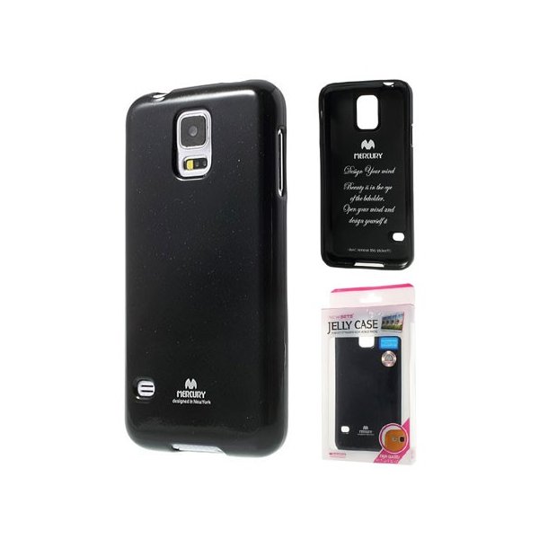 CUSTODIA GEL TPU SILICONE per SAMSUNG G800 GALAXY S5 MINI COLORE NERO LUCIDO CON GLITTER ALTA QUALITA' MERCURY BLISTER