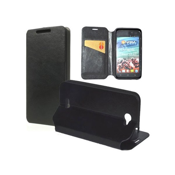 CUSTODIA FLIP ORIZZONTALE PELLE per NGM DYNAMIC RACING 2 CON INTERNO IN TPU SILICONE, STAND E TASCA PORTA CARTA COLORE NERO