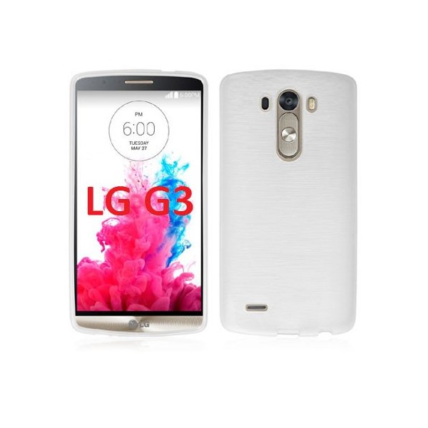 CUSTODIA TPU SILICONE per LG G3 D850, D855, LS990 COLORE BIANCO EFFETTO METALLICO