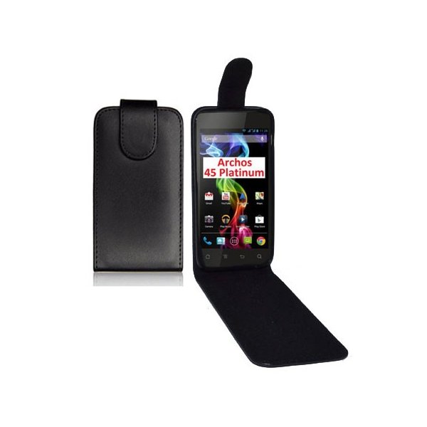 CUSTODIA FLIP VERTICALE PELLE per ARCHOS 45 PLATINUM 4.5" POLLICI COLORE NERO