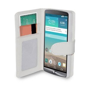 CUSTODIA FLIP ORIZZONTALE PELLE per LG G3 D850, D855, LS990 CON STAND E PORTA CARTE BIANCO