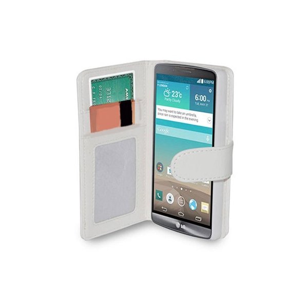 CUSTODIA FLIP ORIZZONTALE PELLE per LG G3 D850, D855, LS990 CON STAND E PORTA CARTE BIANCO