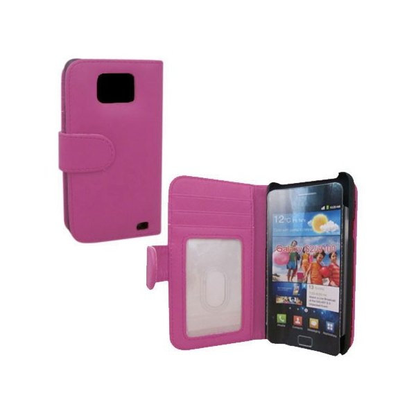 CUSTODIA FLIP ORIZZONTALE PELLE per SAMSUNG I9100 GALAXY S2, I9105 GALAXY S2 PLUS CON TASCHE PORTA CARTE COLORE VIOLA