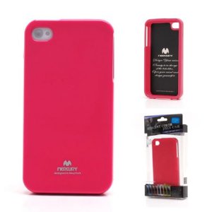 CUSTODIA GEL TPU SILICONE per APPLE IPHONE 4, 4s COLORE FUCSIA LUCIDO CON GLITTER ALTA QUALITA' MERCURY BLISTER