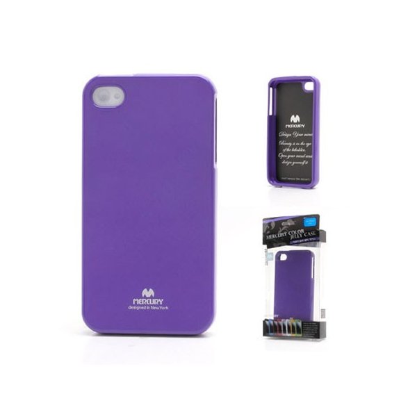 CUSTODIA GEL TPU SILICONE per APPLE IPHONE 4, 4s COLORE VIOLA LUCIDO CON GLITTER ALTA QUALITA' MERCURY BLISTER