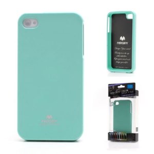 CUSTODIA GEL TPU SILICONE per APPLE IPHONE 4, 4s COLORE VERDE ACQUA LUCIDO CON GLITTER ALTA QUALITA' MERCURY BLISTER