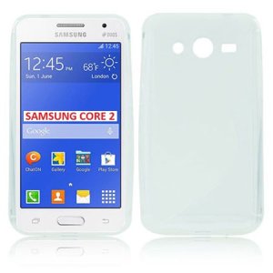 CUSTODIA GEL TPU SILICONE DOUBLE per SAMSUNG G355 GALAXY CORE 2 DUOS COLORE BIANCO-TRASPARENTE