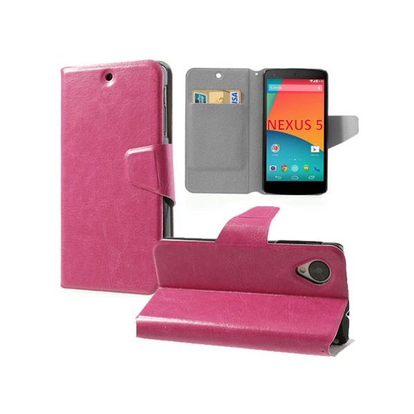 CUSTODIA per LG NEXUS 5 (D820) FLIP ORIZZONTALE SIMILPELLE CON STAND E TASCHE PORTA CARTE COLORE ROSA